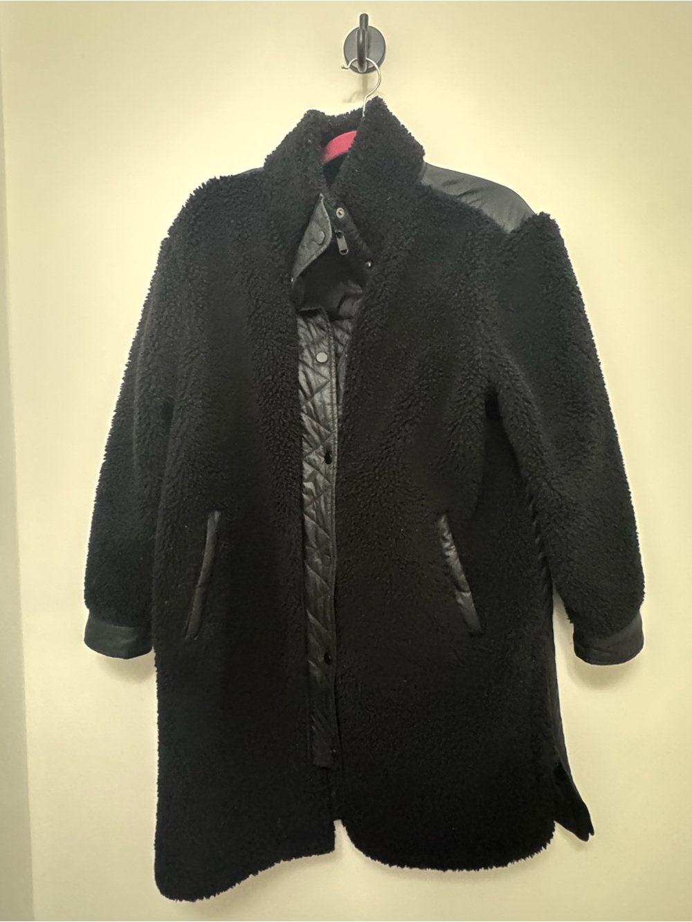 Athleta Black Sherpa Longline Pea Coat with Quilted Back